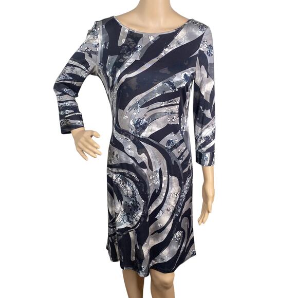 Emilio Pucci Runway Black Gray Abstract Silk Sheath Dress US SZ 10 - Picture 3 of 16